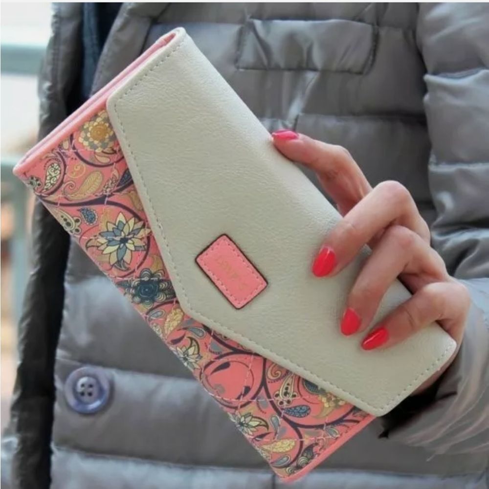 Pink Women Leather Envelope Clutch Wallet ID Card Holder Phone Handbag Gift